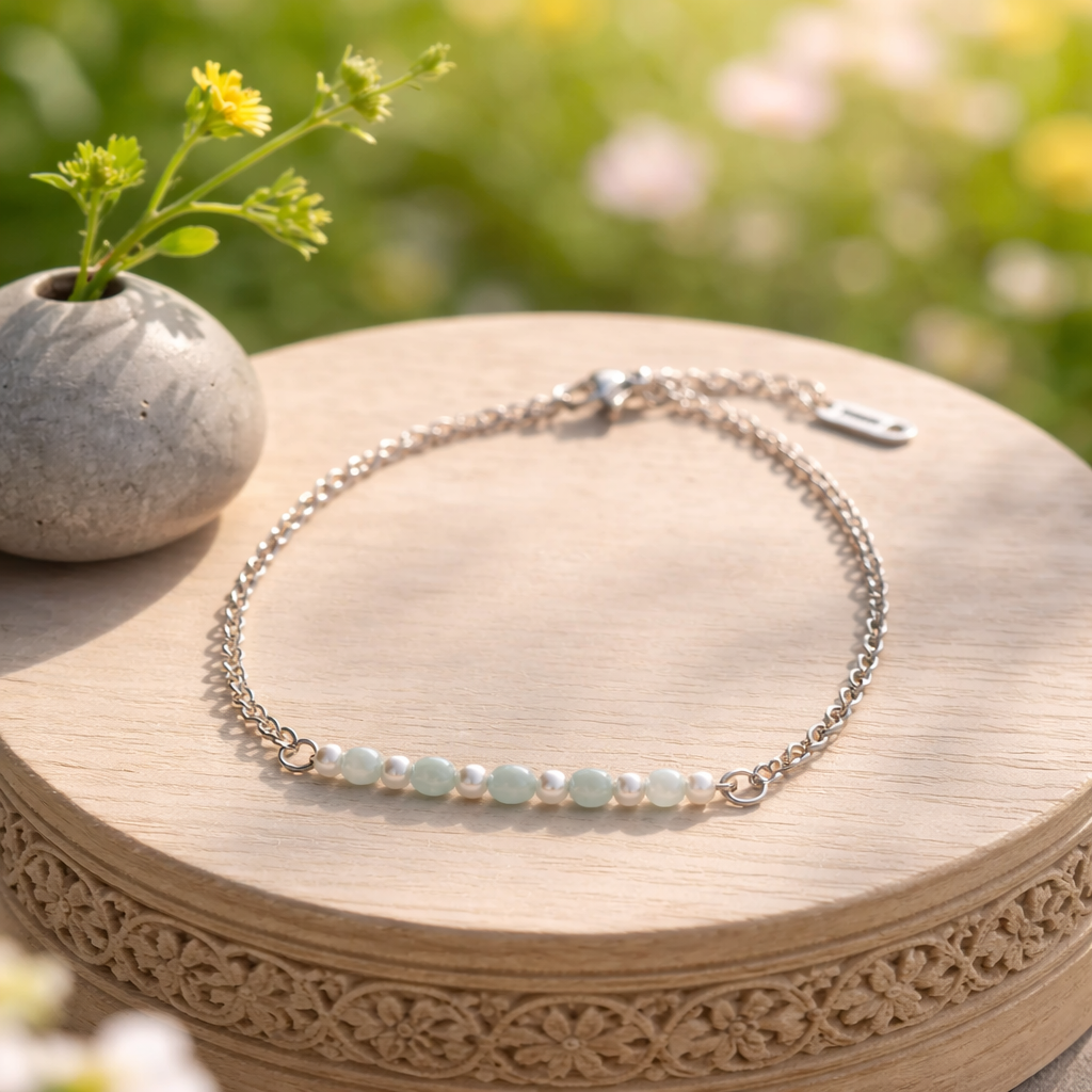 Bracelet calcédoine bleu et Nacre.