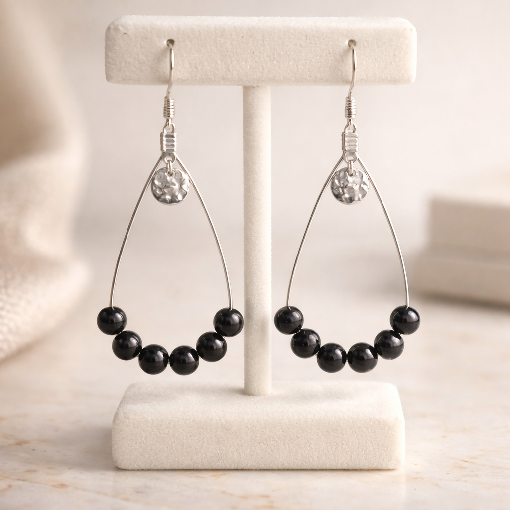 Boucles d'oreilles Obsidienne Noire