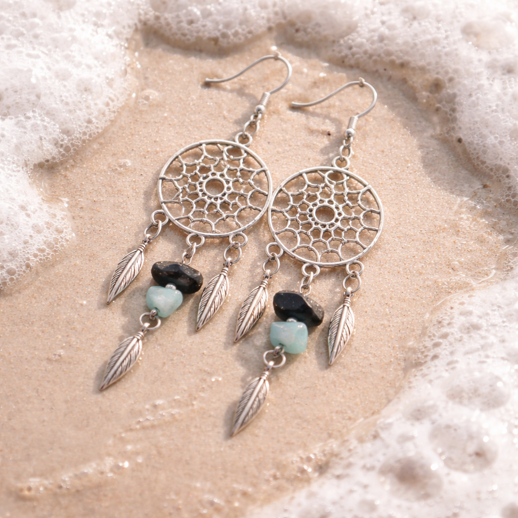 Boucles d'oreilles Sable Bleu et Jade Bleue chips.