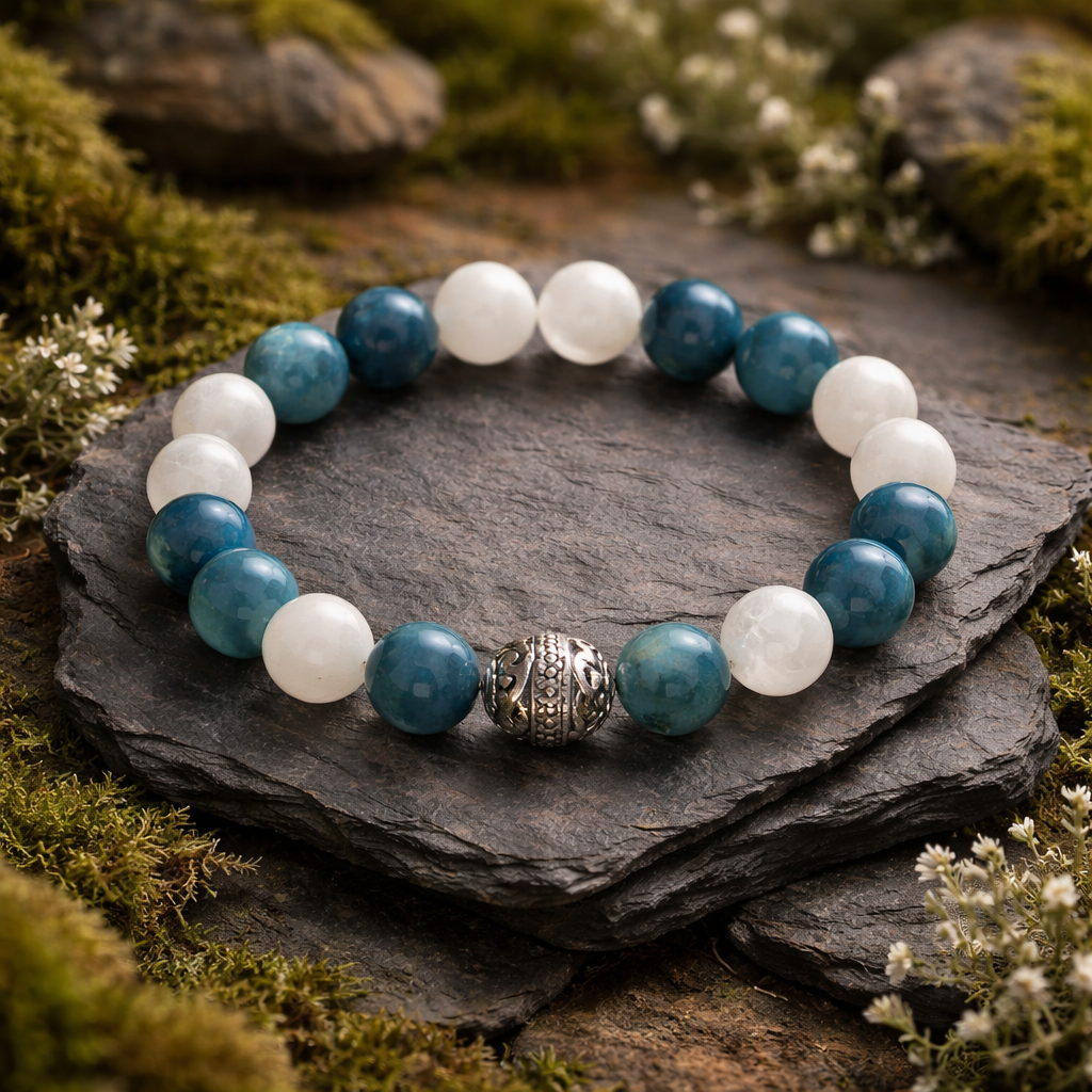 Bracelet Apatite bleue et Nacre.