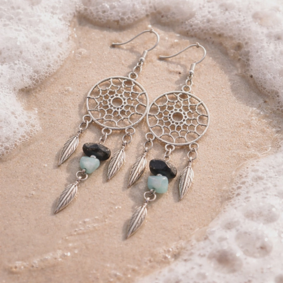 Boucles d'oreilles Sable Bleu et Jade Bleue chips.