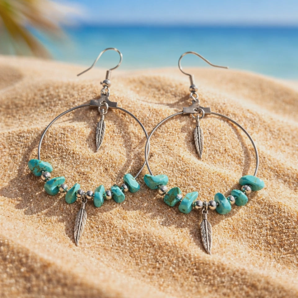 Boucles d'oreilles Howlite Turquoise Chips.