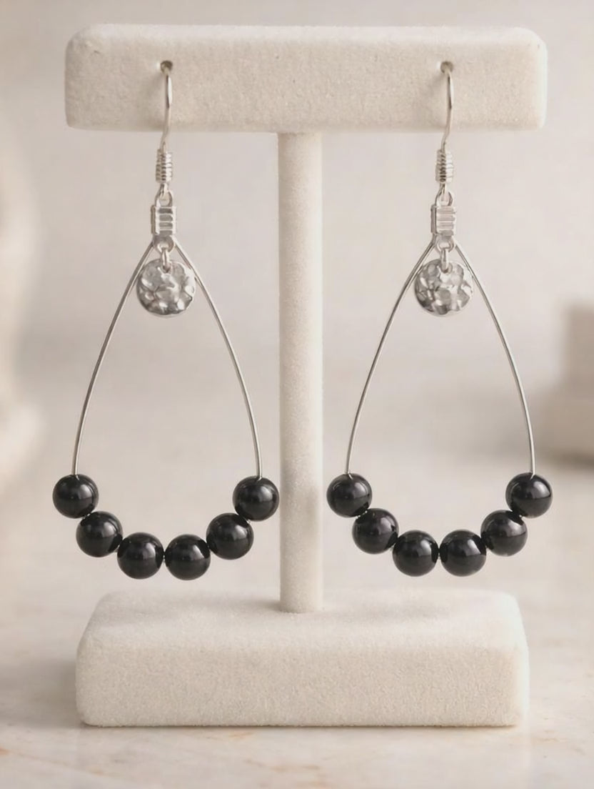 Boucles d'oreilles Obsidienne Noire